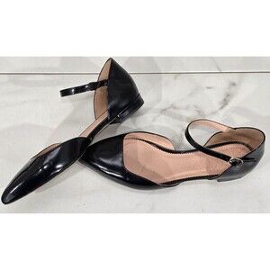 J. Crew Pointed Toe Flats Black Spazzolato Leather d'Orsay Ankle Strap Women's 8